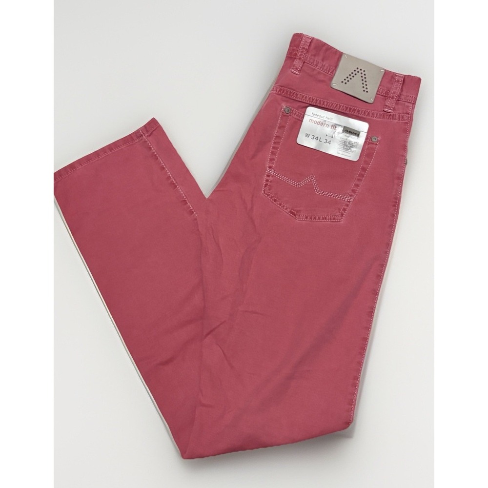 ALBERTO Stone Modern Fit Pants Mens 34x34 Salmon Pink Stretch Twill Chino German